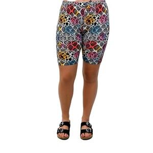 Large Womens Ivory Multi Pattern Biker‎ Shorts